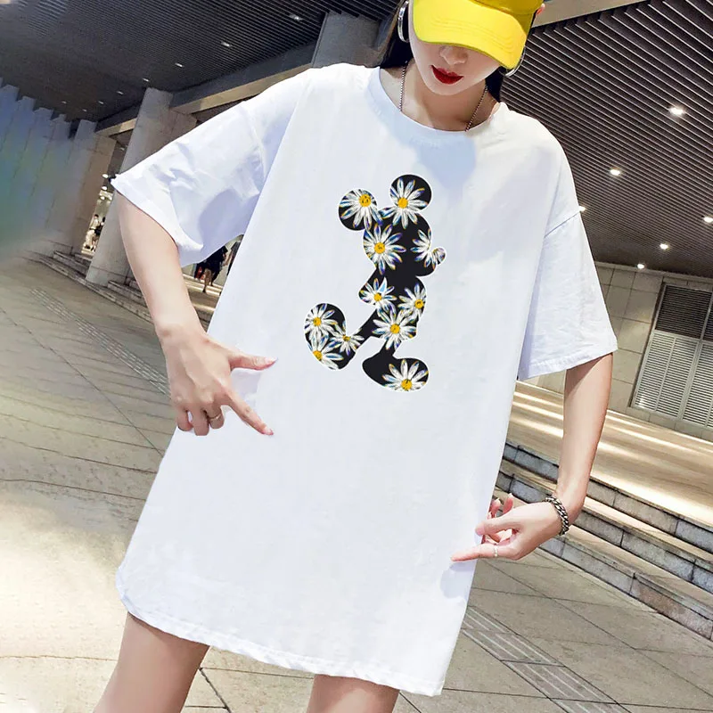 Женская футболка мини с коротким рукавом и принтом Микки|Женские платья| |