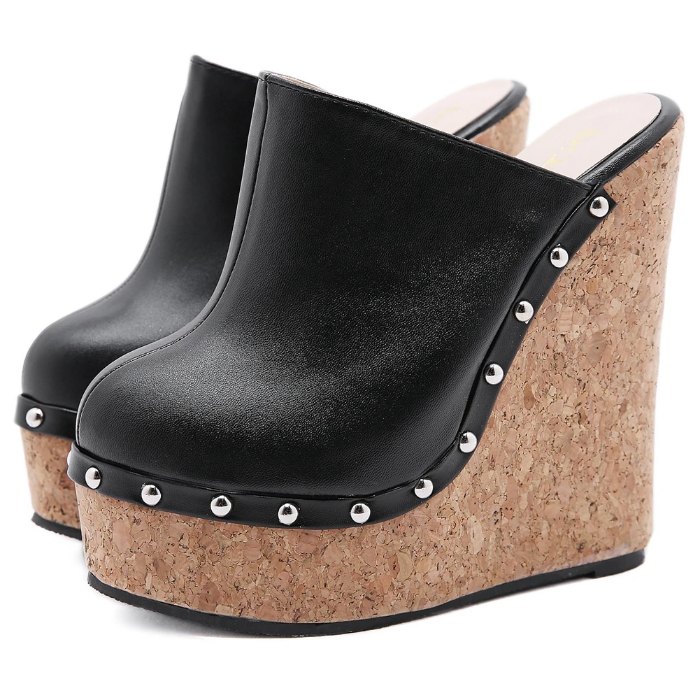 

BONJOMARISA Plush Size 42 Female Pumps Solid non-slip Platform Round Toe Pumps Women Retro High Wedges Casual Shoes Woman