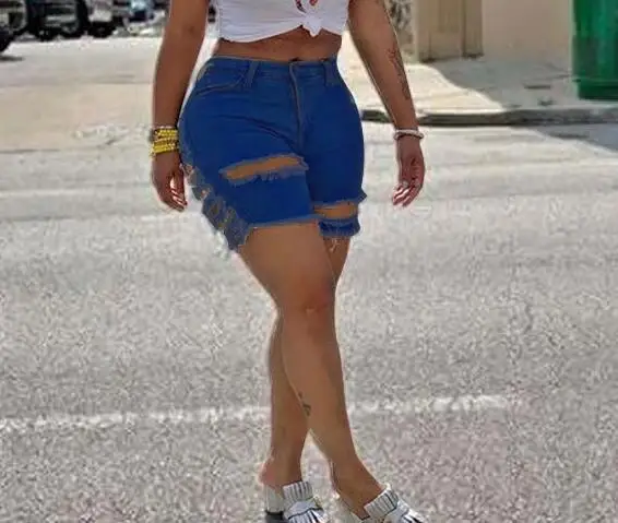 Размера плюс S-5XL женские летние шорты рваные джинсы с высокой талией на каждый