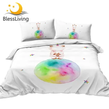 BlessLiving Unicorn Bear Bedding Set 3D Printed Planet Duvet Cover Watercolor Bedspreads Cute Colorful Comforter Cover Dropship 1