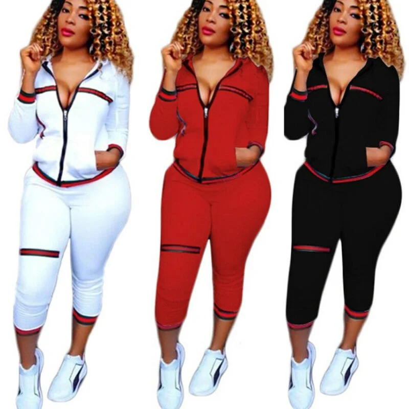 

Women's 2 Piece Set White Autumn Casual Long Sleeve Patchwork Hoodies Sweatshirt Sport Pants Sets Tracksuit Wives 2PCS