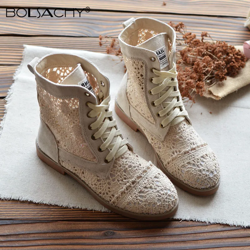 

2021 New Summer bootie Ankle boots shoes lace Mesh Cool Boots openwork boots hollow fashion women Lace-Up boots Botines Mujer