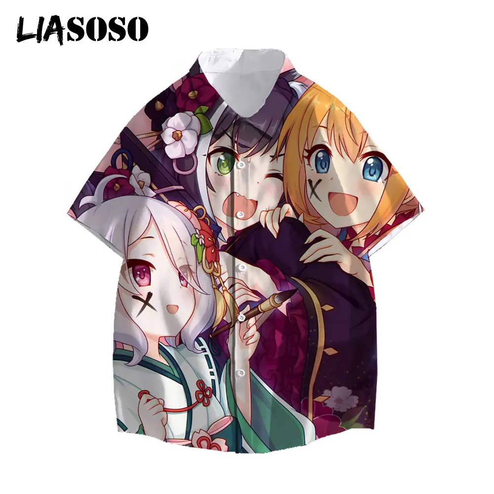 

LIASOSO Summer Men Women Casual Shirts Fashion Anime Connect Re Dive Short-Sleeve Holiday Streetwear Daisy 3D Print Top