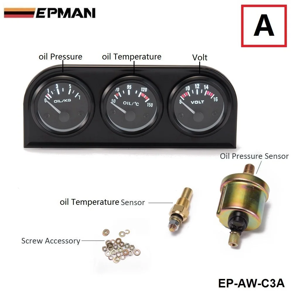 

52 мм 3 в 1 вольтметр + датчик температуры воды + комплект манометра масла вольтметр или датчик температуры масла тройной измеритель EP-AW-C3