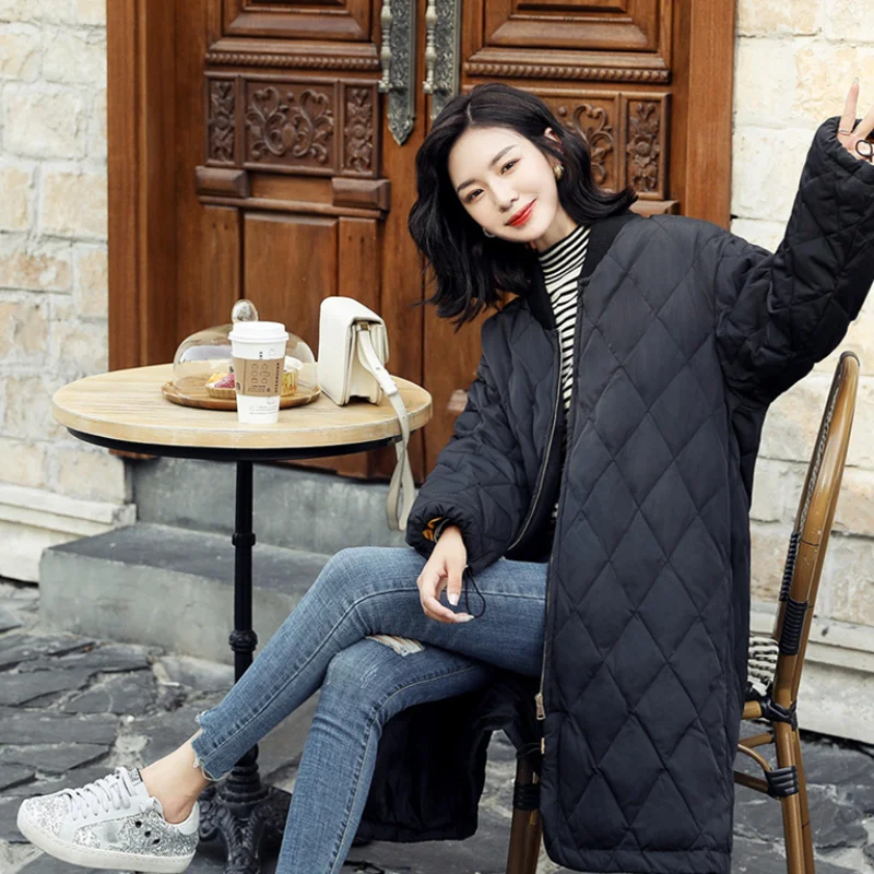 2019 winter new style light and thin down jacket medium popular women coat mock neck loose Korean version lady clothes | Женская одежда
