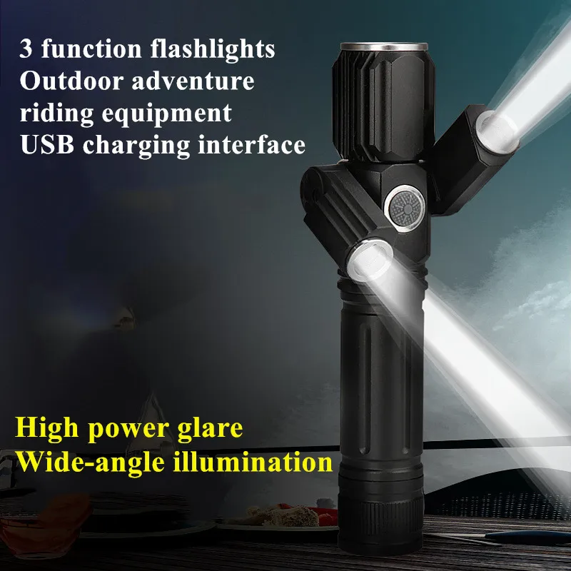 

Многофункциональный фонарик USB Перезаряжаемый водонепроницаемый трехголовый Регулируемый Широкоугольный фонарь для кемпинга и пеших про...