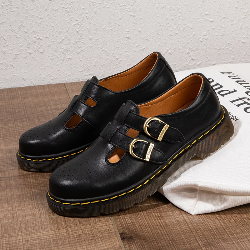 

Туфли Мэри Джейн кожаные низкие женские туфли Британская мода студенческие повседневные оксфорды женские туфли мартинсы кожаная обувь в с...