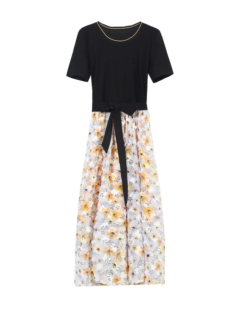 

Floral Dresses Women Boho Style Beach Summer 2021 New Korean Fashion Elegant Short Sleeve Chiffon T-shirt Midi Dress Vestidos