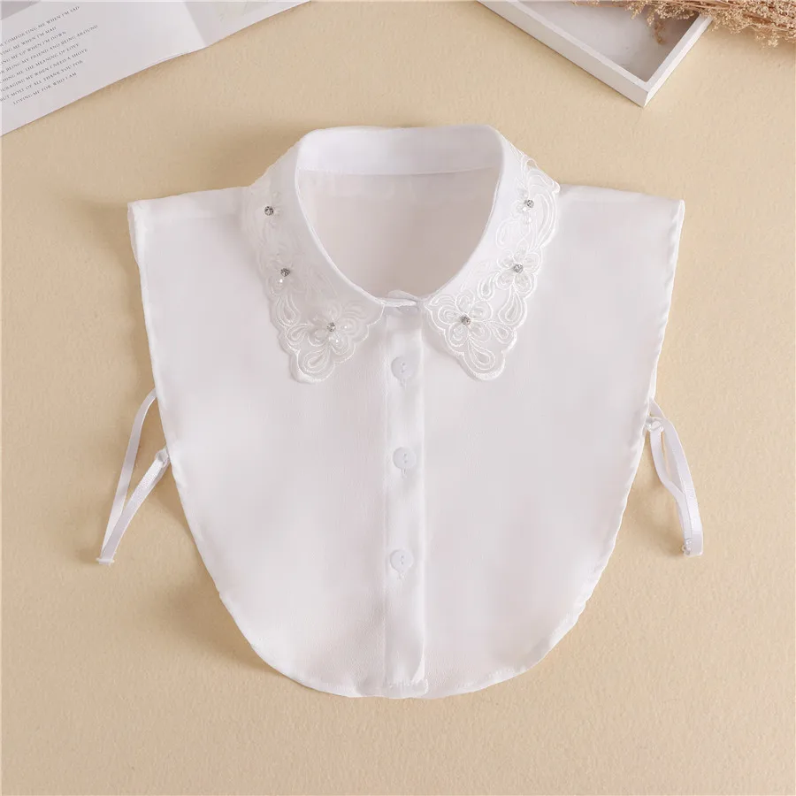 

Linbaiway Women's Adult Shirt Fake Collar Lace Beads False Collar Embroidered Detachable Blouse Tops Sweater Half Shirt Decor