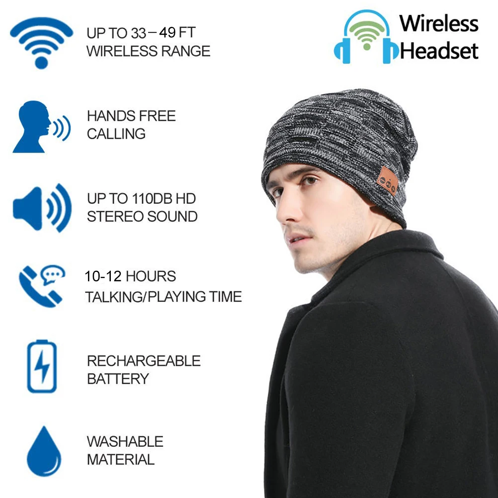 Bluetooth наушники музыкальная шапочка теплые Беспроводные наушники с микрофоном спортивный головной убор для женщин и мужчин