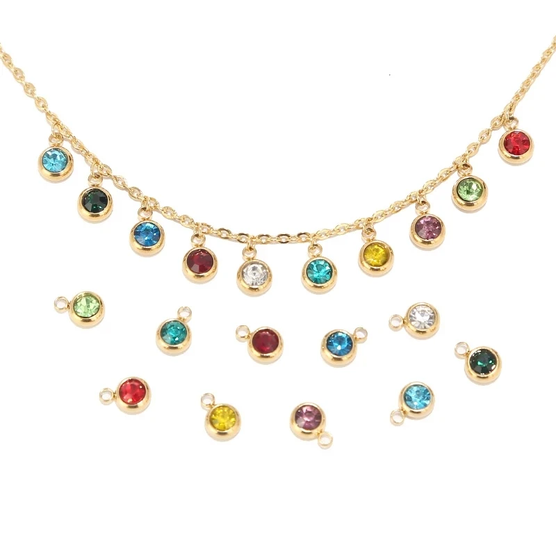

10pcs 6.5mm Stainless Steel Silver Gold Birthstone Crystal Charms Accessories for Necklace Bracelet Jewelry Making