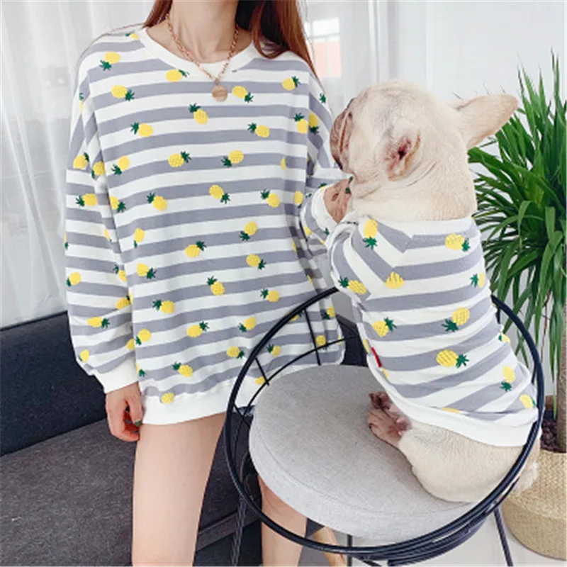 

New Pet clothes 2019 samll french bulldog Spring and autumn Striped fruit print ropa perro peque o dog Parent-Child hondenjas