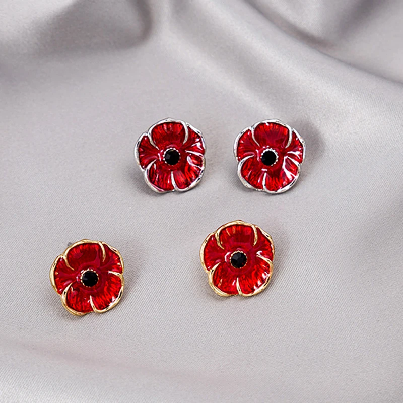 

Cute Red Flowers Drip Glaze Stud Earrings for Women Designer Creativity Luxury Jewelry High Quality Accessories Wedding Party