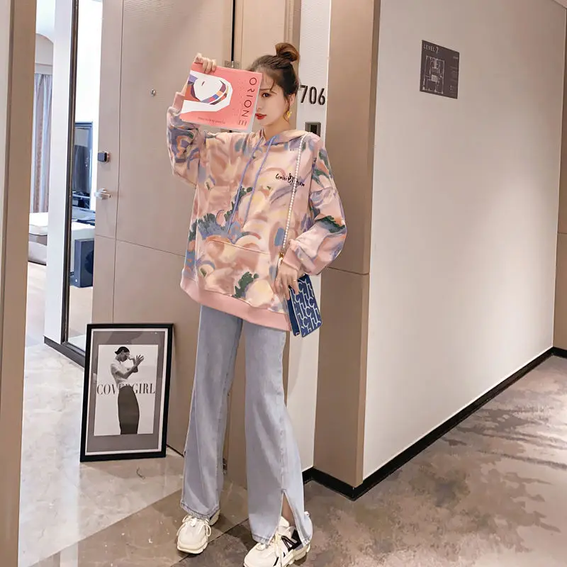 

Spring Autumn Tie-Dye sweatshit Women Hooded 2020 Loose Korean style harajuku hoodies Tops Long Sleeve Jacket streetwear Women