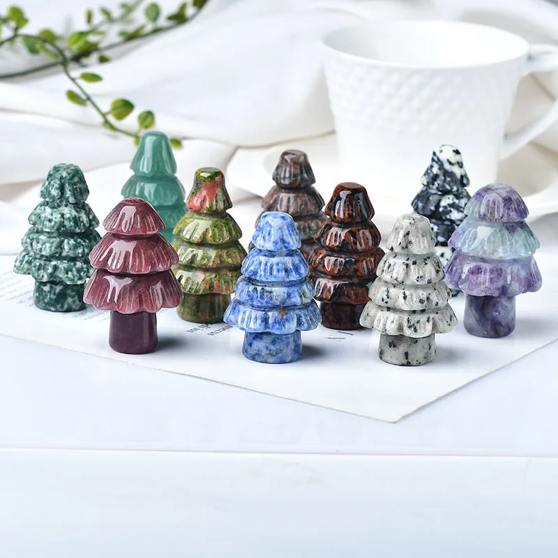 

Natural Crystal Gemstones Mineral Sculpture Christmas Tree Crafts Healing Reiki Home Decorations Christmas Gifts