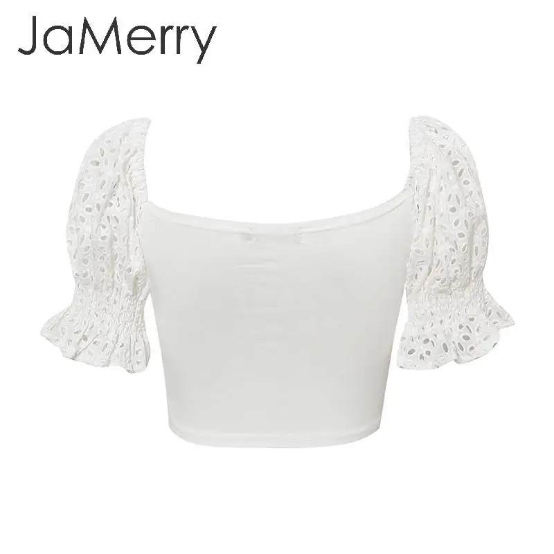 JaMerry сексуальный белый кружевной короткий топ рубашка элегантный с открытыми