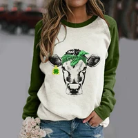 2021 spring and autumn new hot sale european and american womens loose long sleeved printed t shirt fashion