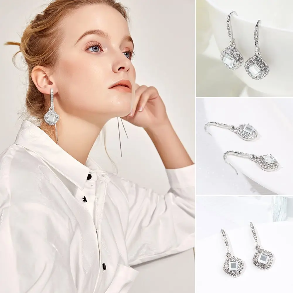 

Квадратные свадебные серьги Стразы циркониевые серьги Женская Подвеска Серебряные Серьги
