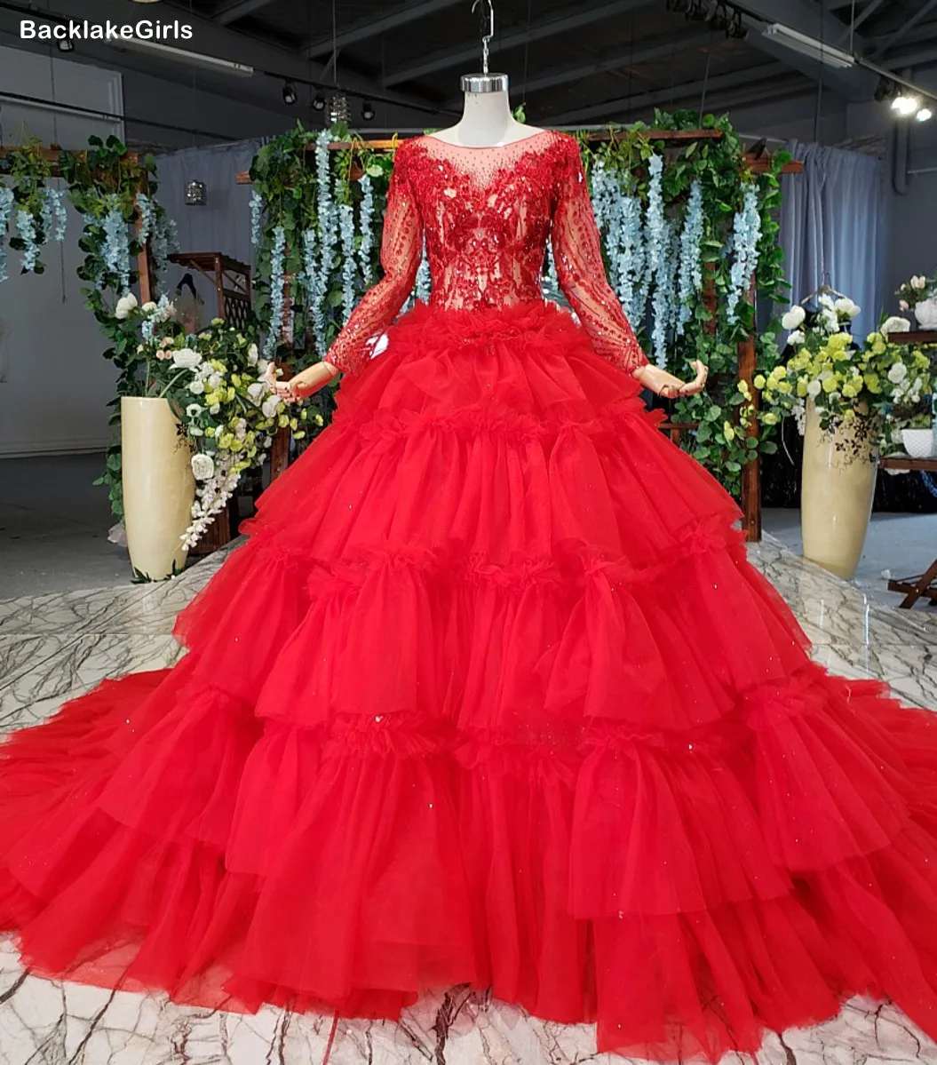 Женское красное платье для свадебной вечеринки размера плюс с длинным рукавом