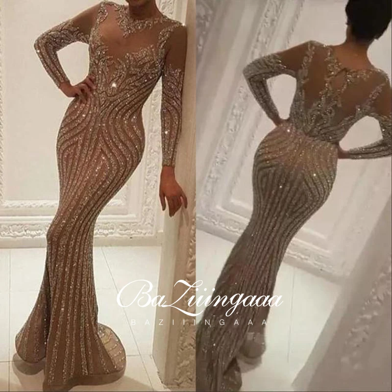 BAZIIINGAAA Роскошные вечерние платья длинное женское платье 2021 блестками Robe De Soir