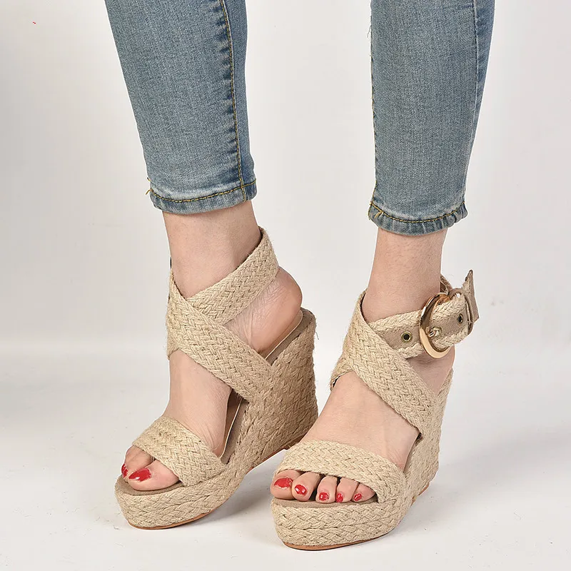 Сандалии женские холщовые с ремешком на щиколотке эспадрильи удобные дышащие