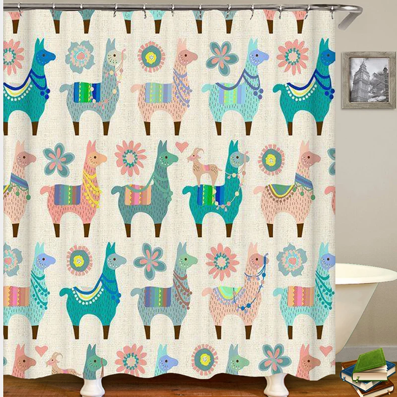 

Занавеска для душа Альпака занавес с изображением животных занавеска для ванной из полиэстера ткани шторы для ванной или душа Прямая поста...