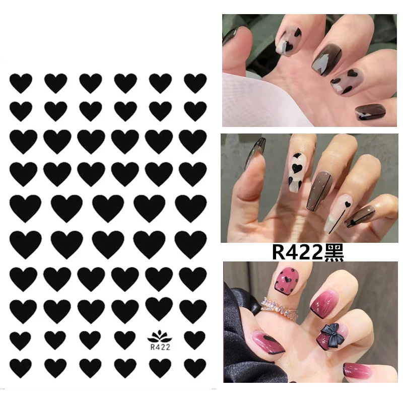 

Self-adhesive 3D Stickers for Nails Cute Black Love Heart Nail Art Decorations Autumn Fashion Stickers Women Girl Nail Foil
