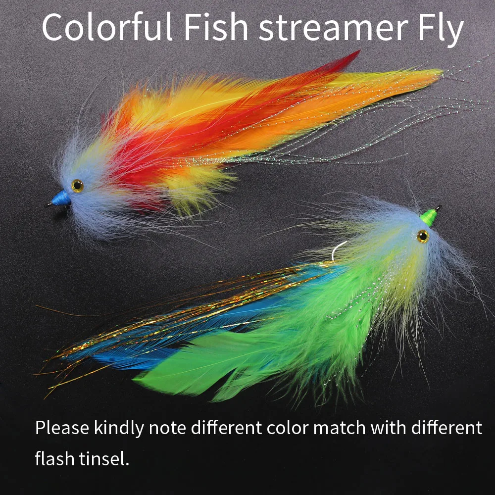 Vampfly 2pcs 2/0# Colorful UV lumo Fox Tail Fish Streamer Fly For Pike Bass Big Game Saltwater Fishing Lure Bait
