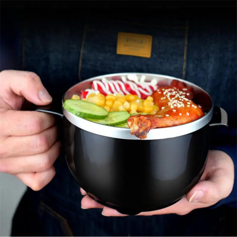 304 из нержавеющей стали лапша чаша с ручкой контейнер для обеда крышкой рисового