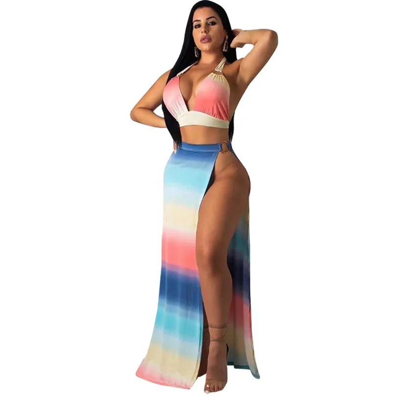 Вечерние пляжная одежда сексуальное платье из 2 предметов летний укороченный топ