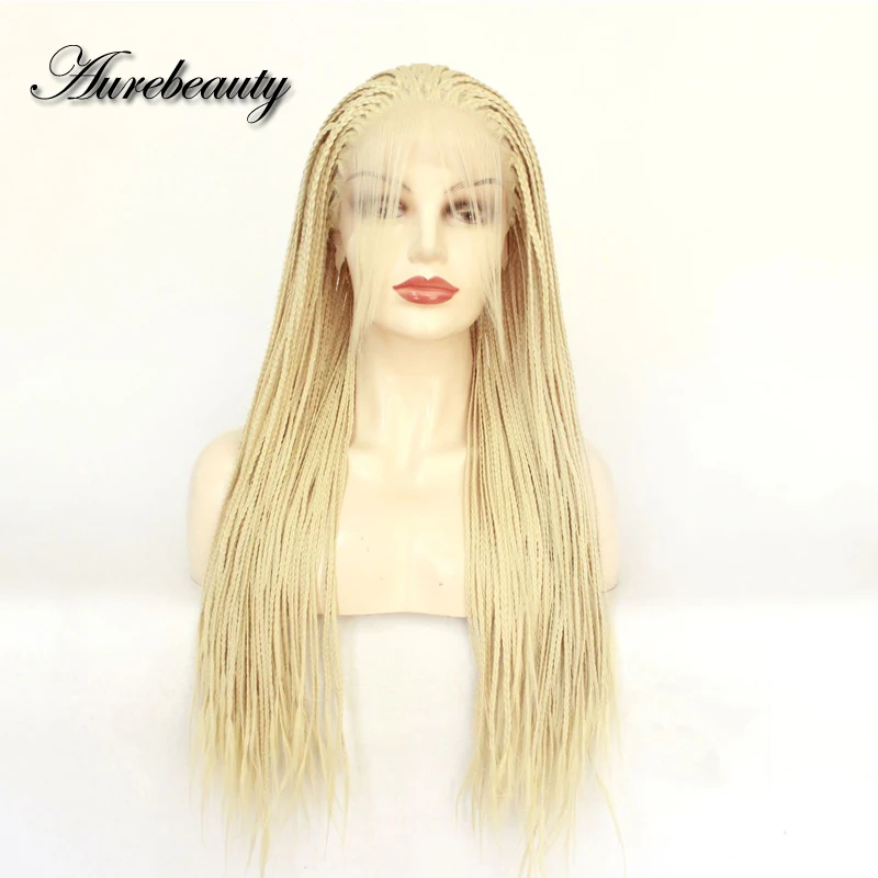 

613 Honey Blonde Synthetic Hair Box Braided lace Frontal Wig Colored 13X4 Lace Front Wig Knotless Full Preplucked 360 Baby Hair