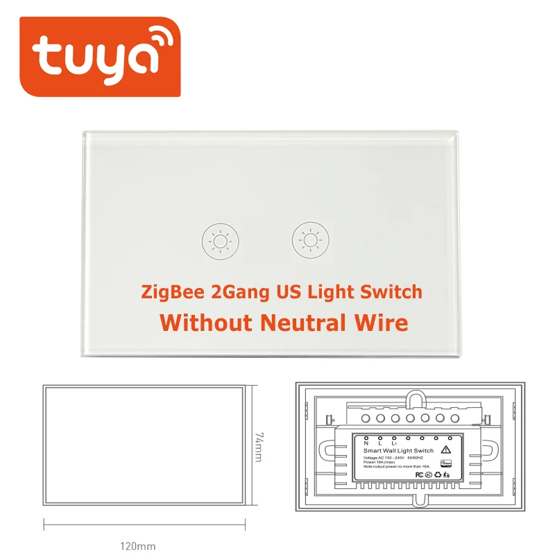 Tuya ZigBee переключатель без нейтрального провода работает с TuYa ZigBee концентратор сенсорный переключатель наклейка Smart Life приложение управление питание от TuYa - Цвет: ZigBee 2Gang US