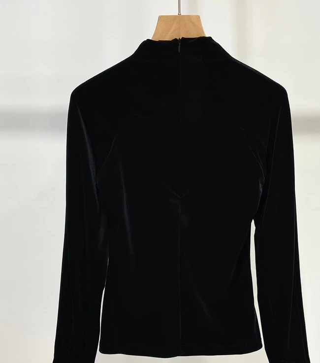 

113232 Autumn New Fashion Classic Brand Luxury Design Velvet Single Row Metal Button Decorative Long Sleeve Top Women C1