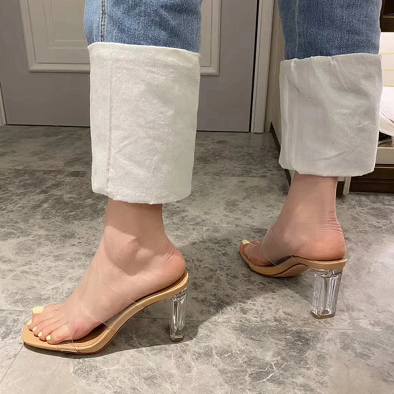 

2020 Fashion Clear Heels Slippers Sandals Sexy High Heel Summer Outdoor Slipper Woman PVC Transparent Pumps Leisure Flip Flops