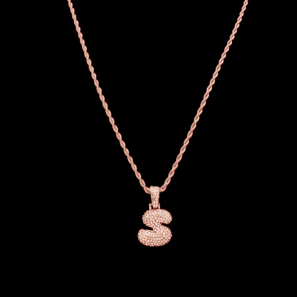 Сплав Bling Bubble Intial Let Iced Out горный хрусталь A-Z начальный кулон золотистый Серебристый с розой Подвеска золотого цвета кулон ожерелье