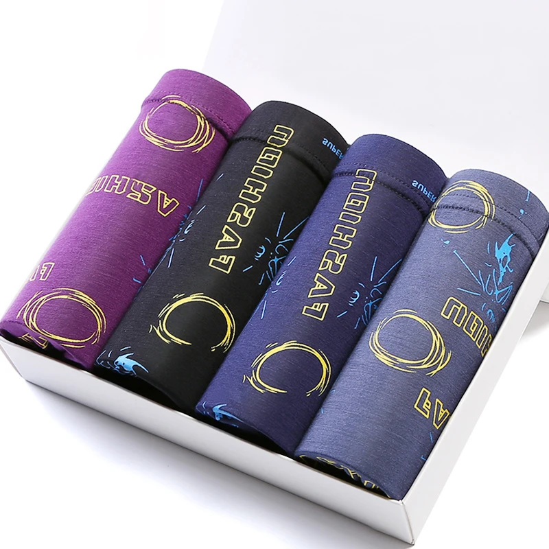 Мужские трусы боксеры 4 шт./партия нижнее белье из модала дышащие с принтом