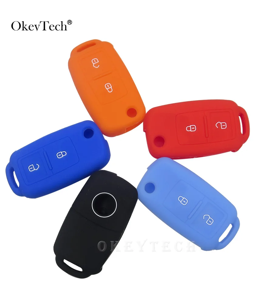 

OkeyTech 2 BT Silicone Remote Flip Car Key Cover Case For VW MK4 Seat Altea Alhambra Ibiza Polo Golf 4 5 6 Transporter Amarok