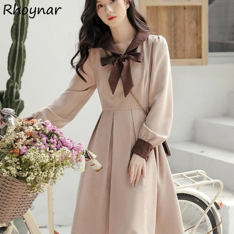 

Dresses Women French Style Patchwork Tender Ladies Casual All-match Peter Pan Collar Empire A-line Classy Students Elegant Girls