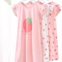 girls night dress baby girl short sleeve dress cotton cartoon strawberry print girl dress toddler homewear 3 18y kids pajamas
