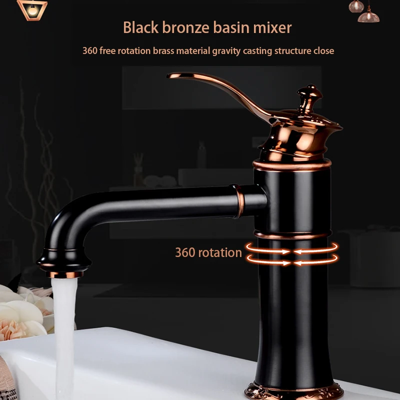 Европейский черный бронзовый кран на бортике для горячей и холодной