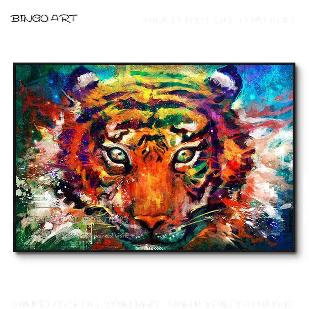 Поп настенная живопись ручной работы абстрактная голова тигра масляная богатые
