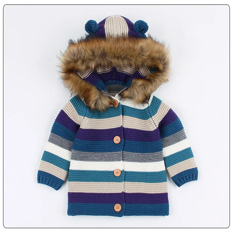 Newborn Baby Sweater Cardigan Autumn Girl Hooded Stripe Boys Infant Toddler Pullovers Outerwear For Kid | Детская одежда и обувь