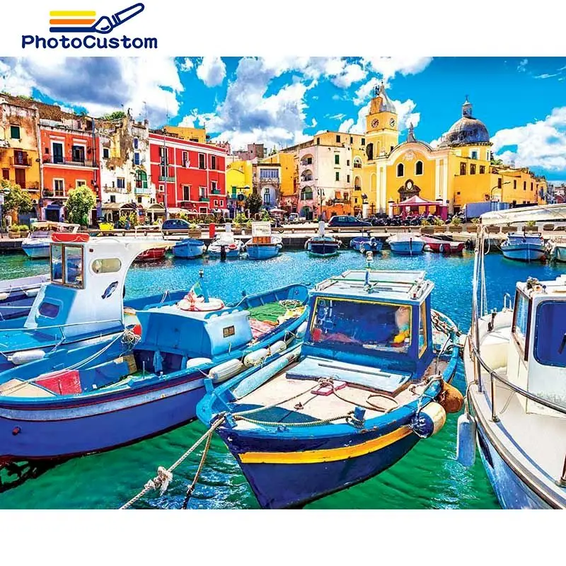 

PhotoCustom Boat Landscape Painting By Numbers For adult Drawing on canvas for adult drawing by numbers Home decor Gift