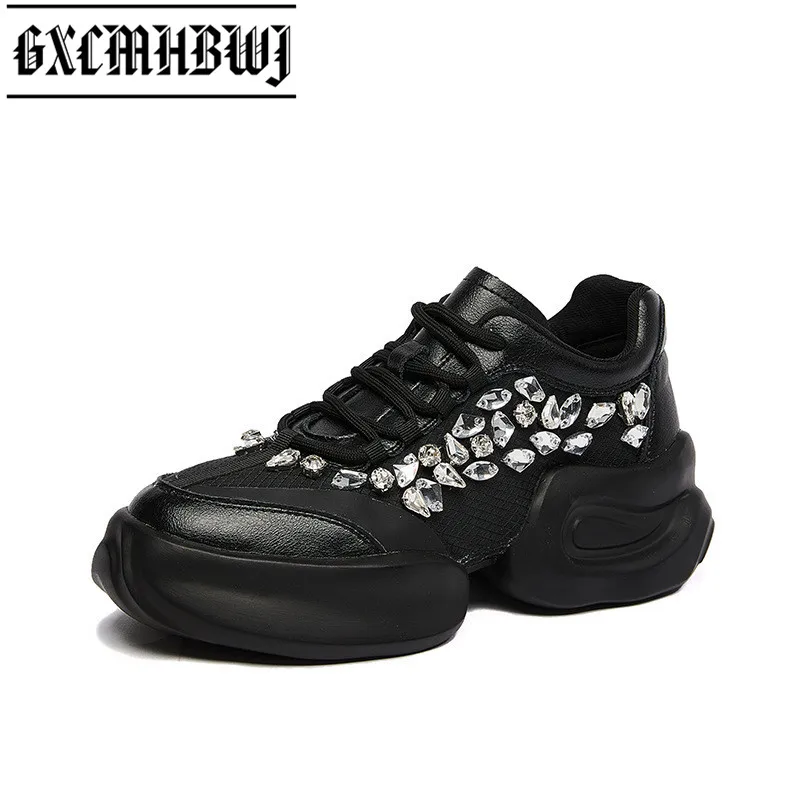 

GXCMHBWJ 2021 Platform Shoes Summer Wedge Sneakers Woman Fashion Crystal Designer Shoes Women Heel Tennis Female Chunky Sneaker
