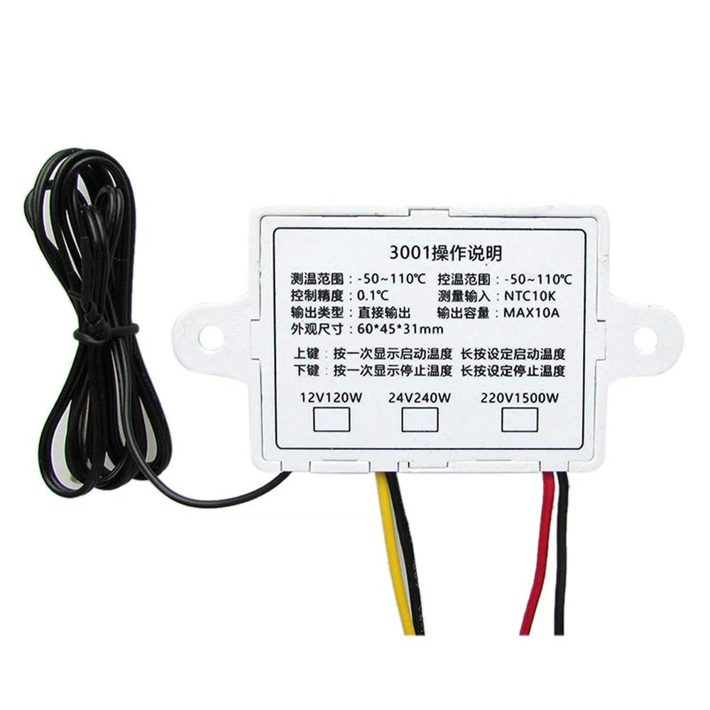 

10A 12V 24V 220V AC Digital LED Temperature Controller XH-W3001 For Incubator Cooling Heating Switch Thermostat NTC Sensor