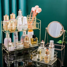 Nordic Luxury Cosmetic Shelf Never Rust Home Desktop Makeup Storage Rack Hollow Perfume Holder Woman Dressing Table Organizer