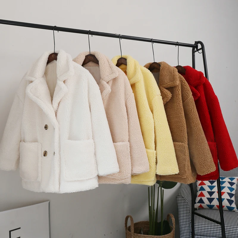 Classic Turn-down Collar Solid Faux Fur Jacket Coat Women 2019 Winter Warm Thicken Fake Lamb Overcoats Basic Soft Plush Overwear | Женская
