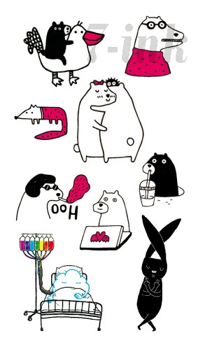 Переводная вода поддельная Татуировка мультфильм Милая Линия Кролик Утка собака