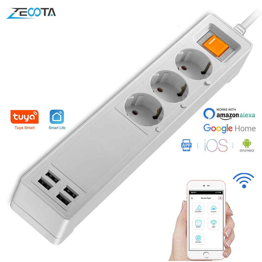 Умная Wi-Fi сетевая лента для розеток, защита от перенапряжения, несколько usb-розеток с удлинителем ЕС, индивидуальный пульт дистанционного управления для Alexa Google Home