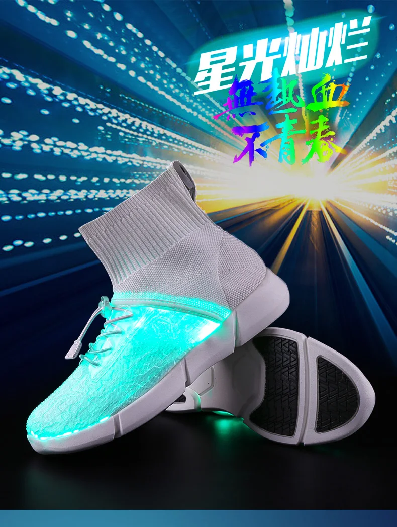 ULKNN Fiber Optic USB Recharge Glow Shoes Boys Girls Shoes Lightweight Running Sneakers LED Light Summer Shoes
